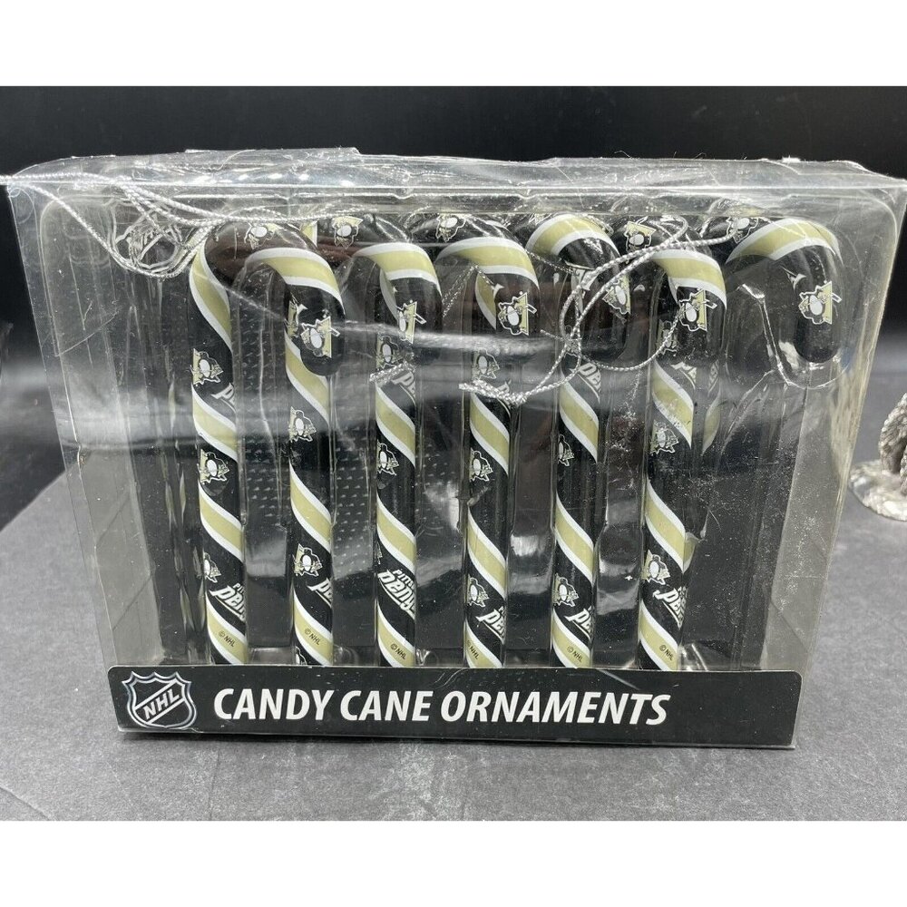 Pack of 6 Pittsburgh Penguins  NHL Sport Candy Cane Christmas Tree Ornaments